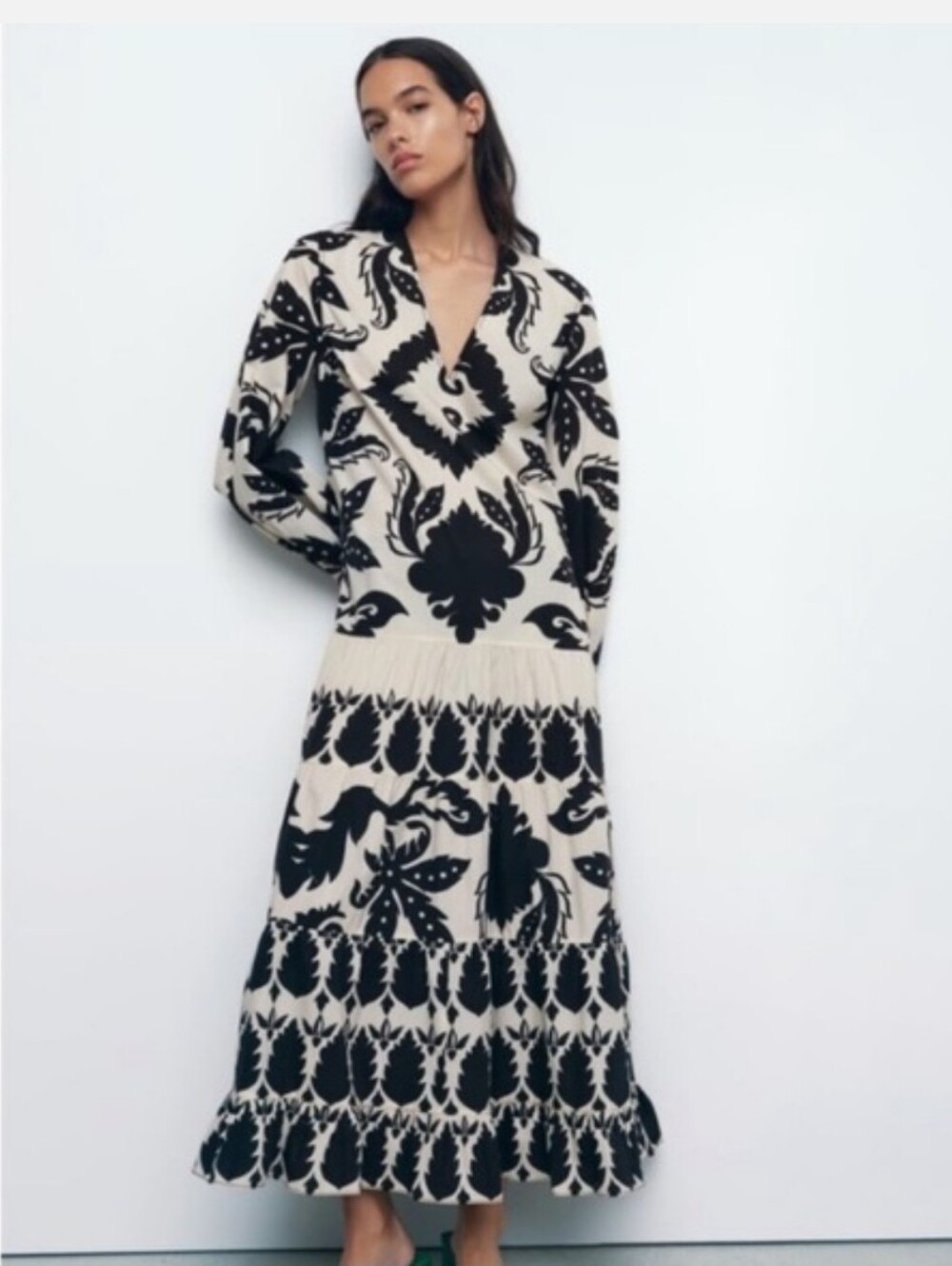 Zara Tiered Maxi Dress Black/ Cream Size XL